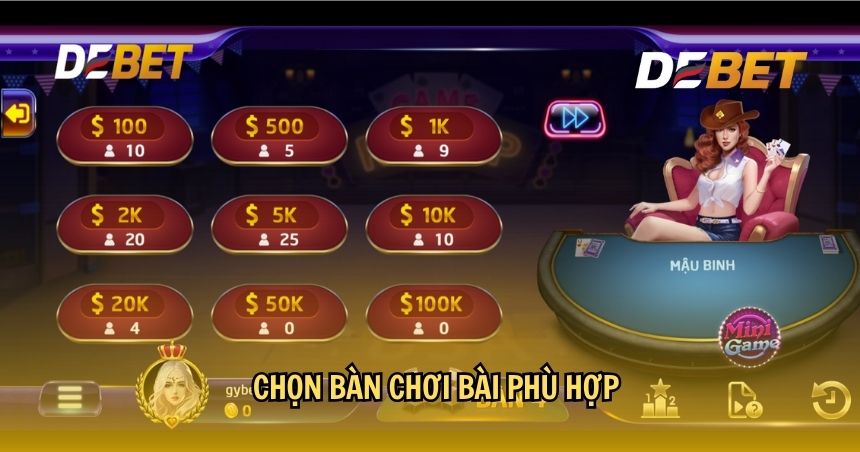 Chọn bàn chơi bài phù hợp